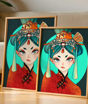 Elegant illustration of a woman in traditional attire with intricate headpiece