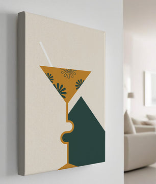 Cocktail Glass with Decorative Floral Design in Minimalist Art Style