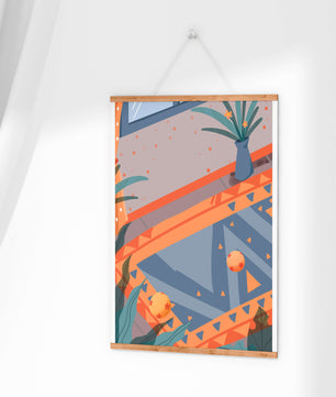 Modern Abstract Interior with Geometric Patterns and Plant