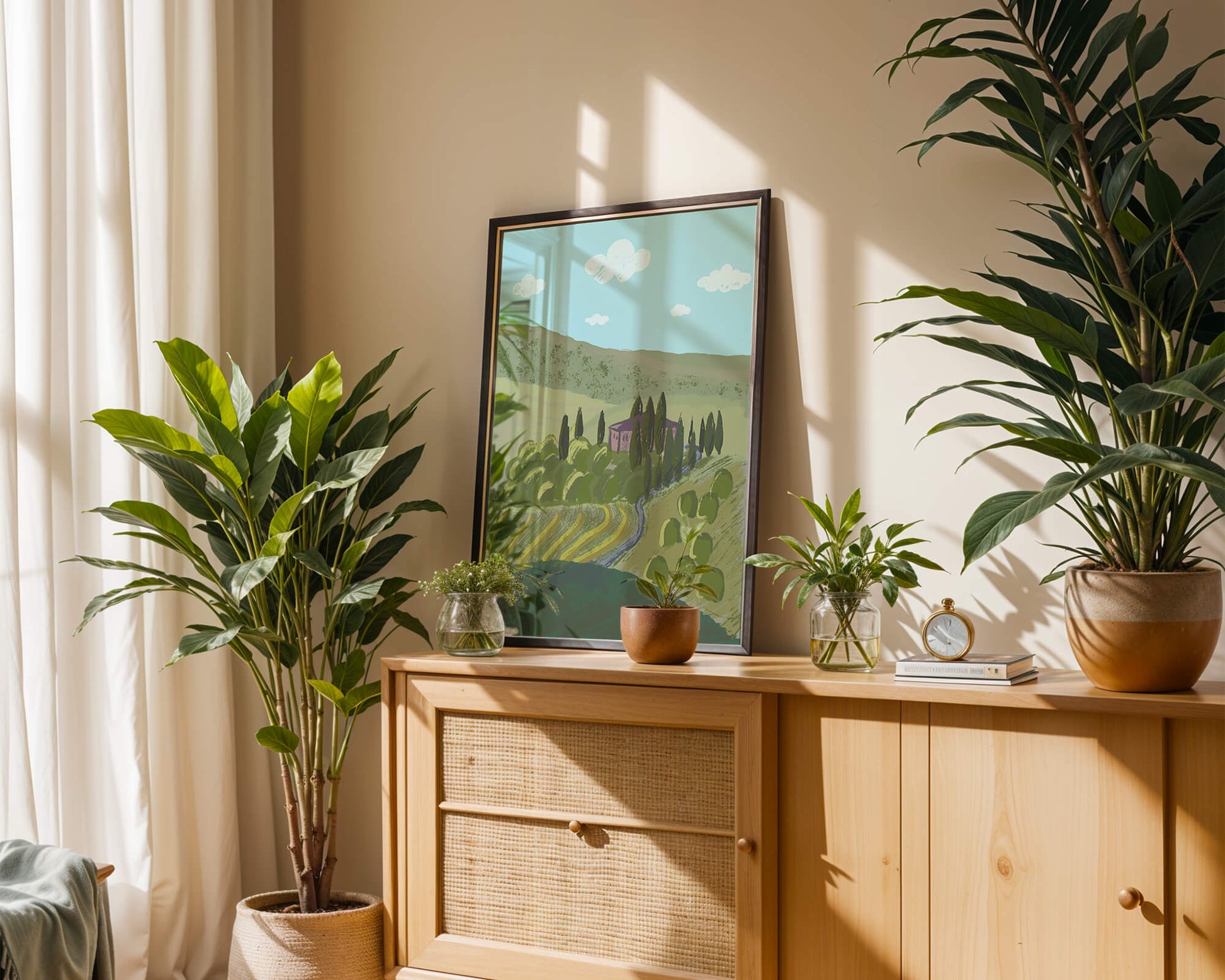 Charming Tuscan Countryside Landscape with Rolling Hills and Cypress Trees