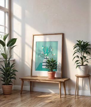 Floral Arrangement In Minimalist Vase On Teal Background - Mi tienda