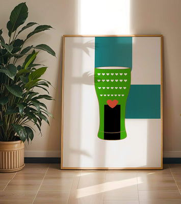 Green vase with heart pattern and minimalistic design