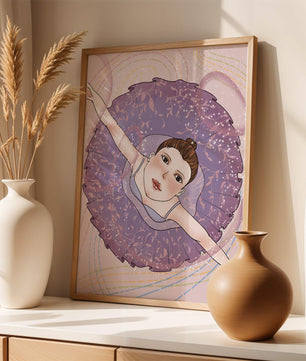 Graceful ballerina in a purple tutu with sparkling details