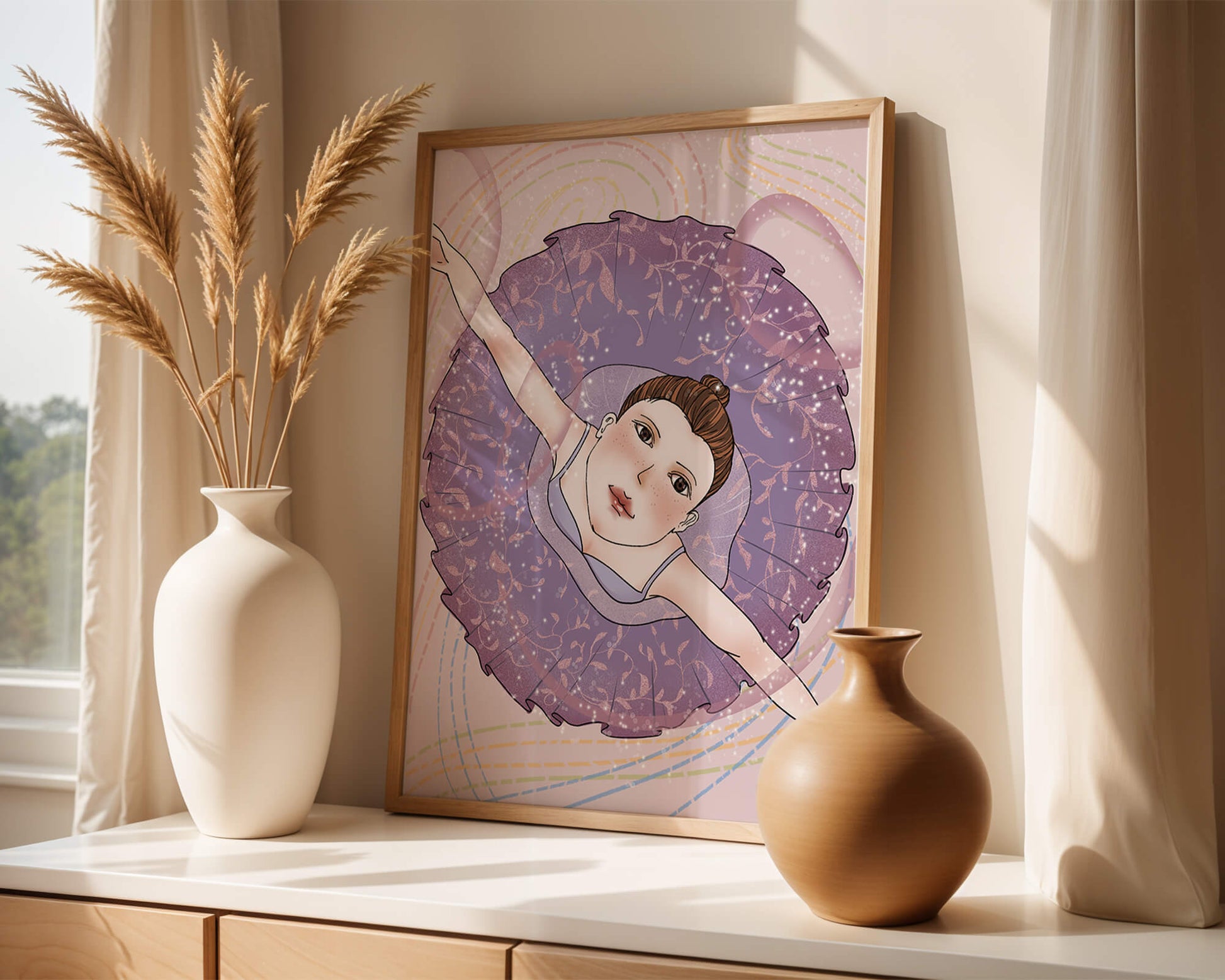 Graceful ballerina in a purple tutu with sparkling details
