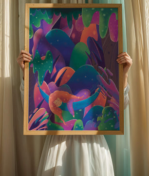 Selva surrealista onírica con mujer dormida
