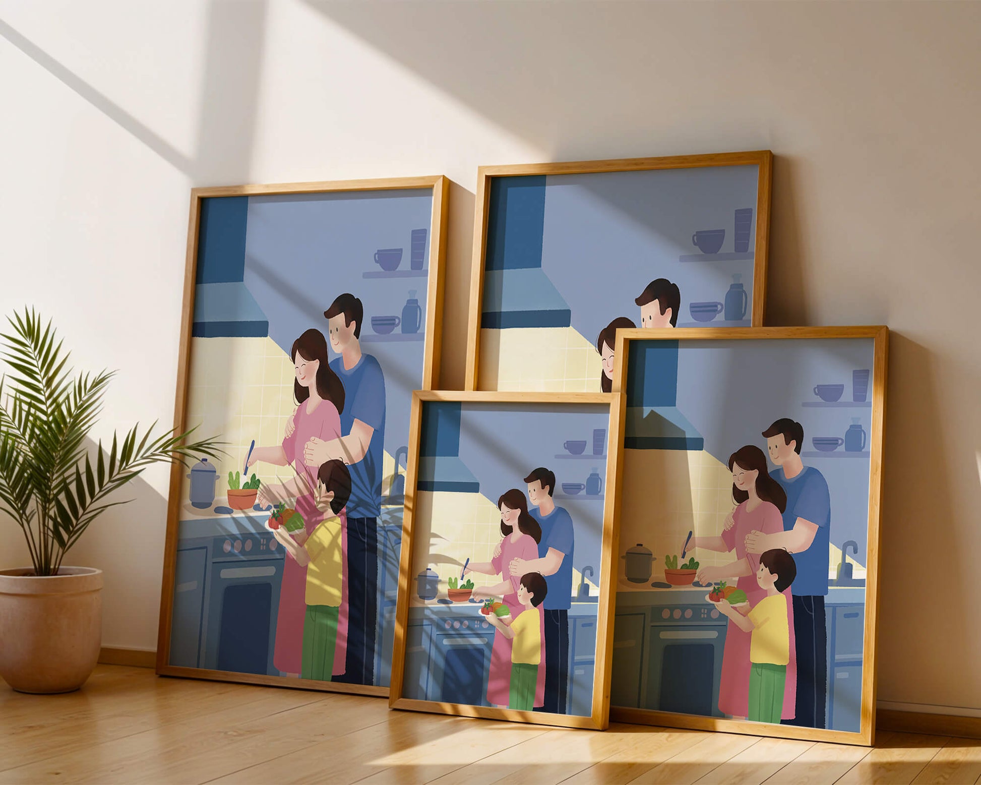 Family Cooking Together in a Modern Kitchen