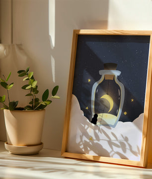 Fantasy Scene with Girl and Moon in a Bottle