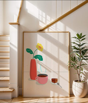Cozy Breakfast with Coffee, Cake, and Sunflower in Vase - Mi tienda