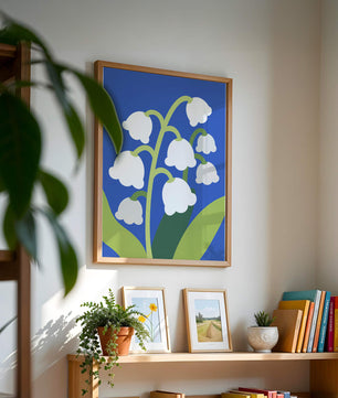 Abstract Lily of the Valley Illustration on Blue Background