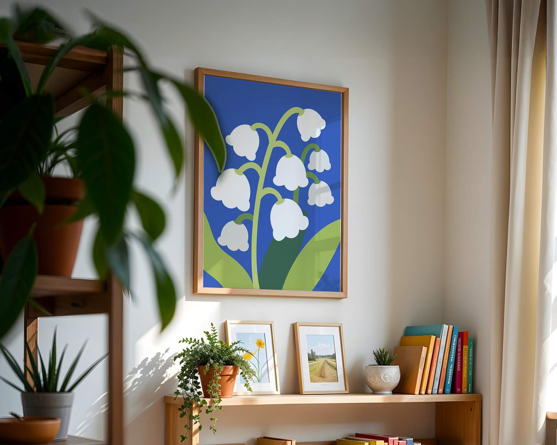 Abstract Lily of the Valley Illustration on Blue Background