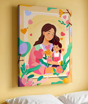Ilustración de madre e hija con flores para el Día de la Madre