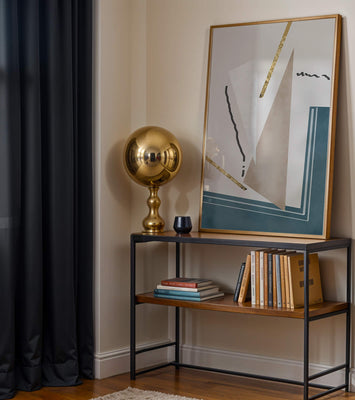 Abstract geometric artwork featuring gold elements