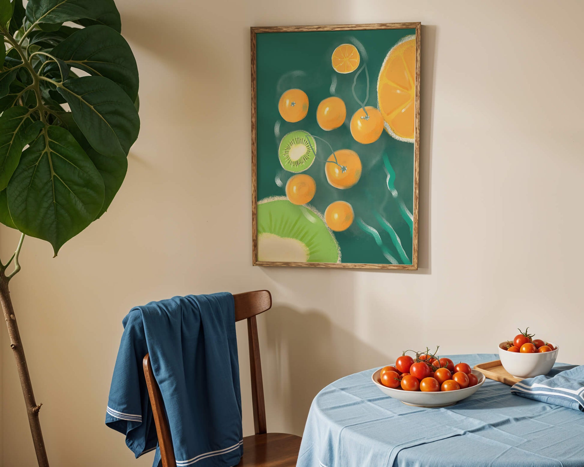 Vibrant kiwi and orange fruit pattern illustration