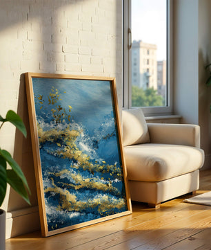 Textura abstracta en azul y dorado con patrones dinámicos