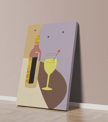 Minimalist Still Life with Wine Bottle and Glass in Soft Tones
