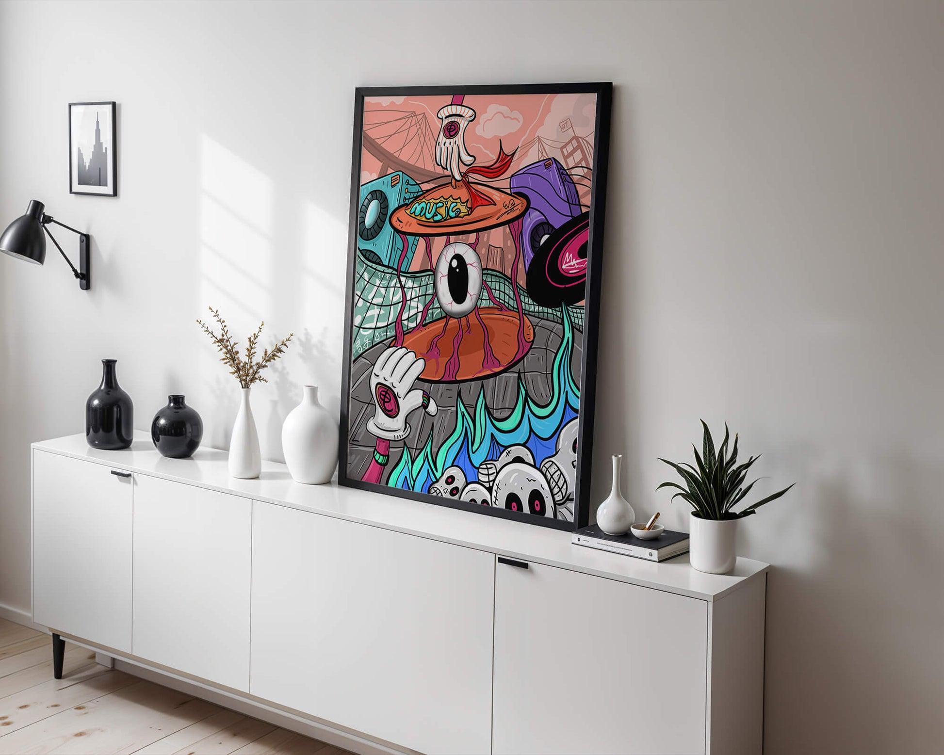 Colorful abstract surrealism illustration featuring vivid eye and surreal elements