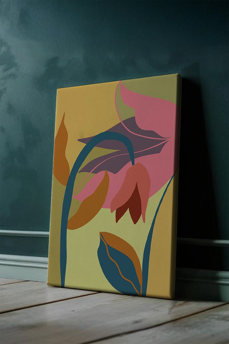 Abstract floral illustration with vibrant colors and organic shapes