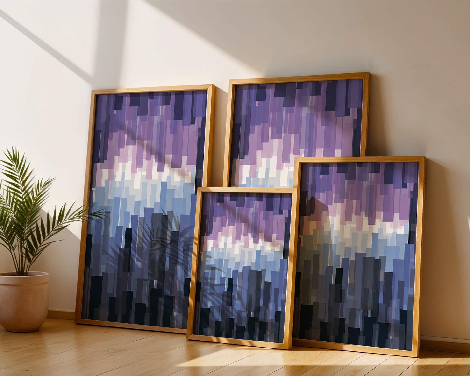 Abstrakter pixeliger Farbverlauf mit Blau- und Lilatönen