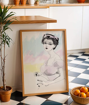 Elegant Woman in Vintage Fashion with Veil Hat and Pastel Background - Mi tienda