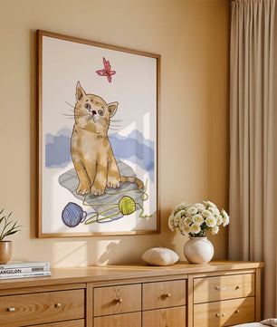 Adorable Kitten Playing with Yarn and Watching Butterfly - Mi tienda