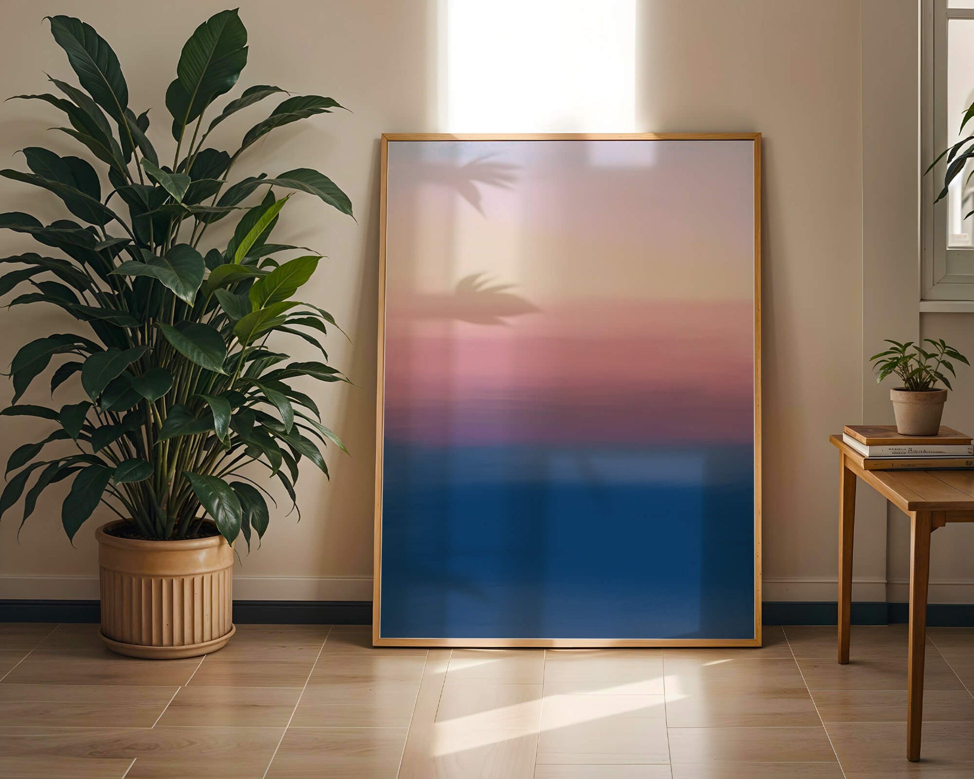 Atardecer abstracto y tranquilo sobre el océano con cielo degradado