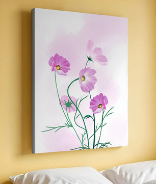 Delicadas flores de cosmos rosa sobre un fondo pastel suave