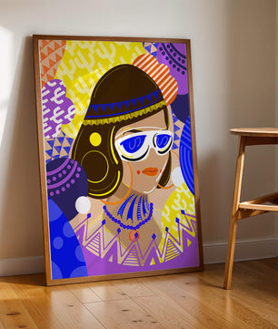Portrait abstrait coloré avec des motifs géométriques vibrants