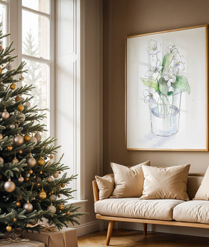 Delicadas flores blancas en una ilustración de jarrón de cristal