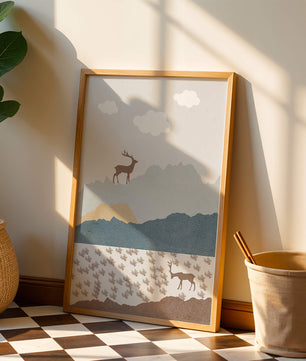 Majestic Deer and Mountain Landscape in Minimalist Style - Mi tienda
