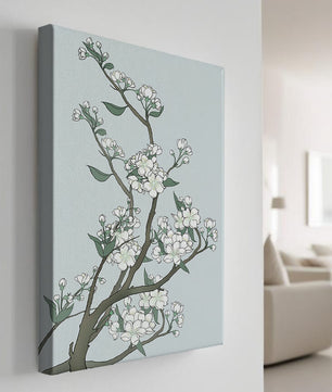 Delicate cherry blossoms on a soft blue background