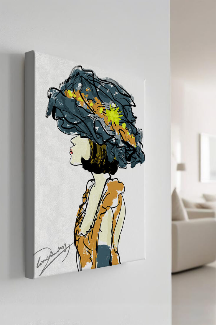 Portrait of a Fashionable Woman with a Large Hat and Gold Accents