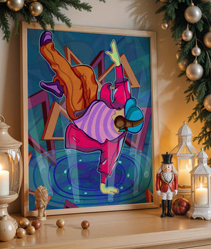 Colorful breakdancer in dynamic urban artwork