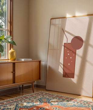 Minimalist Illustration of a Chocolate Drink with Straw and Window Background - Mi tienda