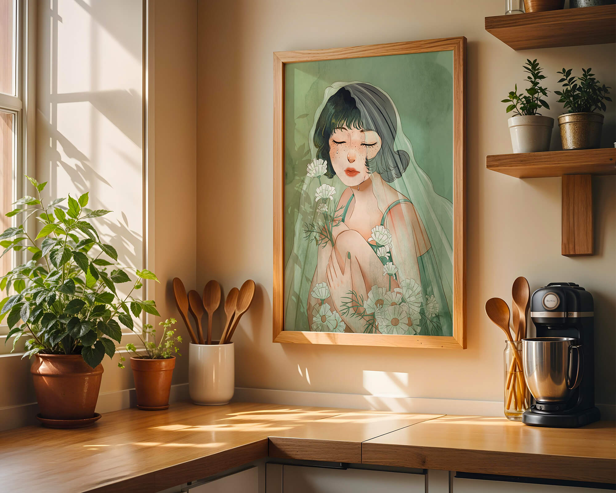 Emotional illustration of a woman surrounded by flowers