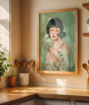Ilustración emocional de una mujer rodeada de flores