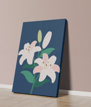 Elegante Lilien auf dunklem Blau