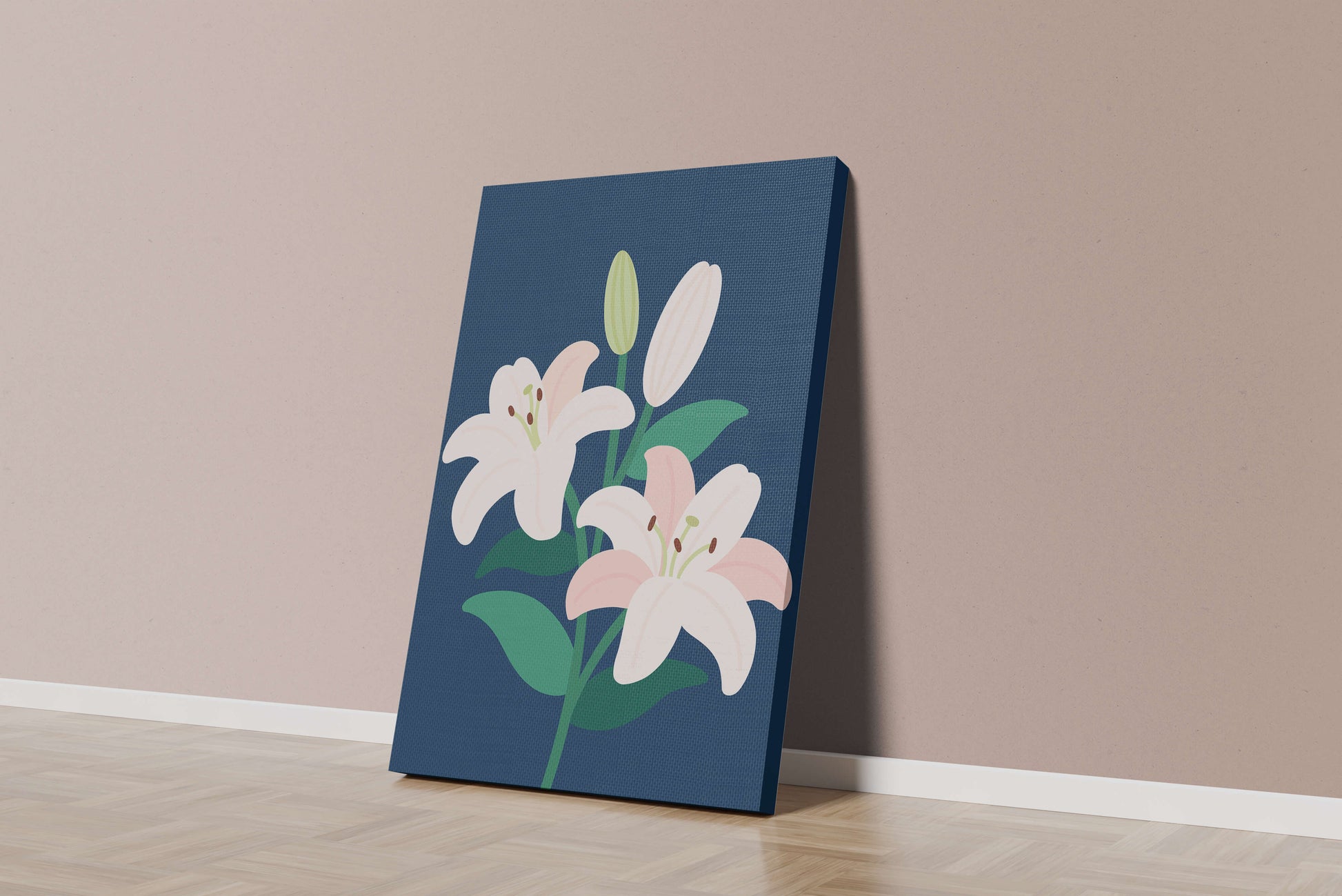 Lirios elegantes sobre un fondo azul oscuro