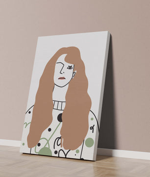 Minimalist Portrait of a Woman with Long Hair and Abstract Design Elements - Mi tienda