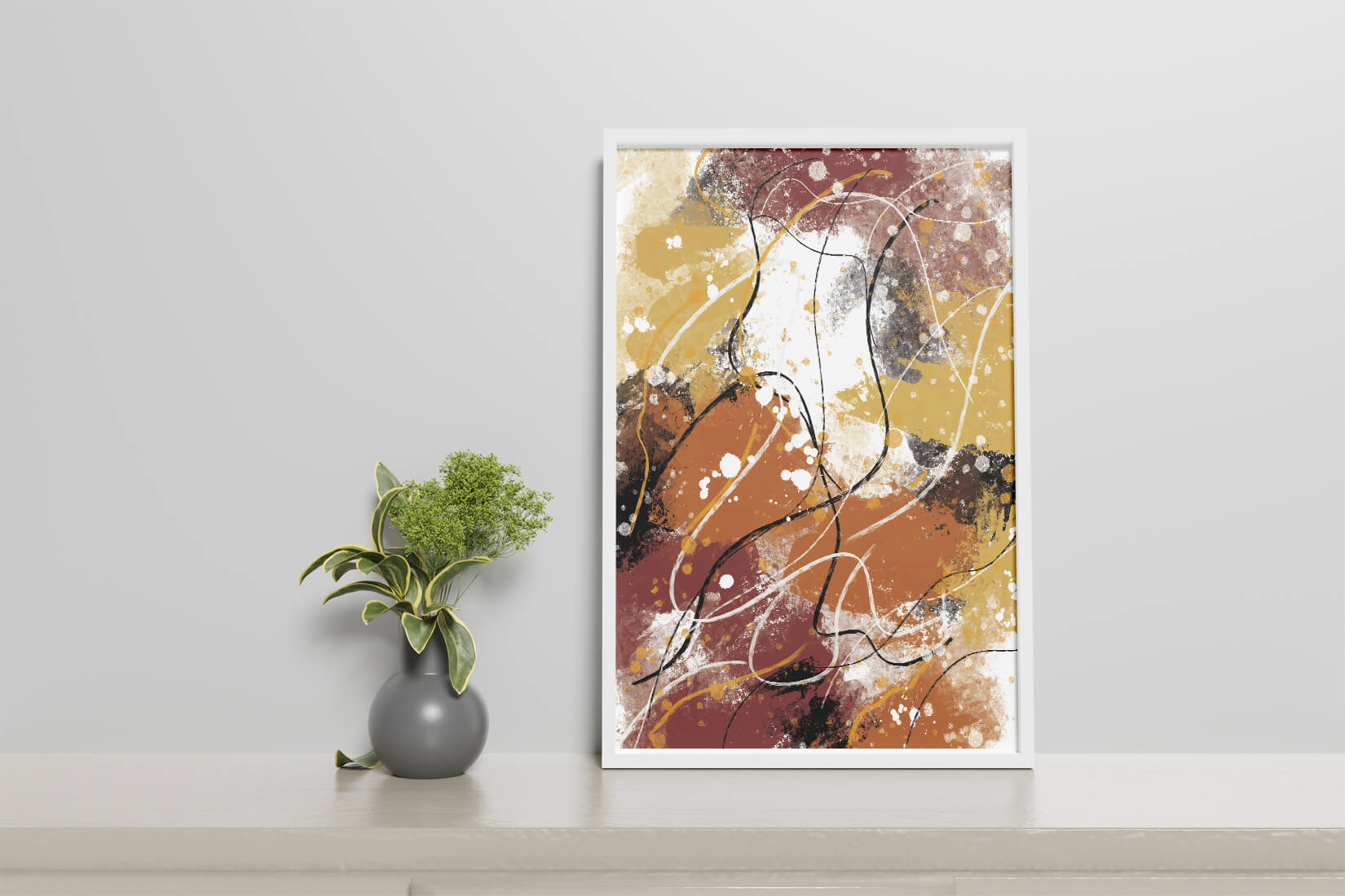 Pieza de arte abstracto colorida con trazos y salpicaduras audaces