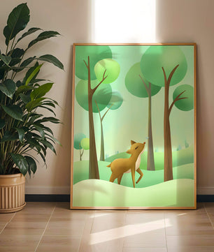 Gentle Deer and Butterfly in a Lush Forest Setting