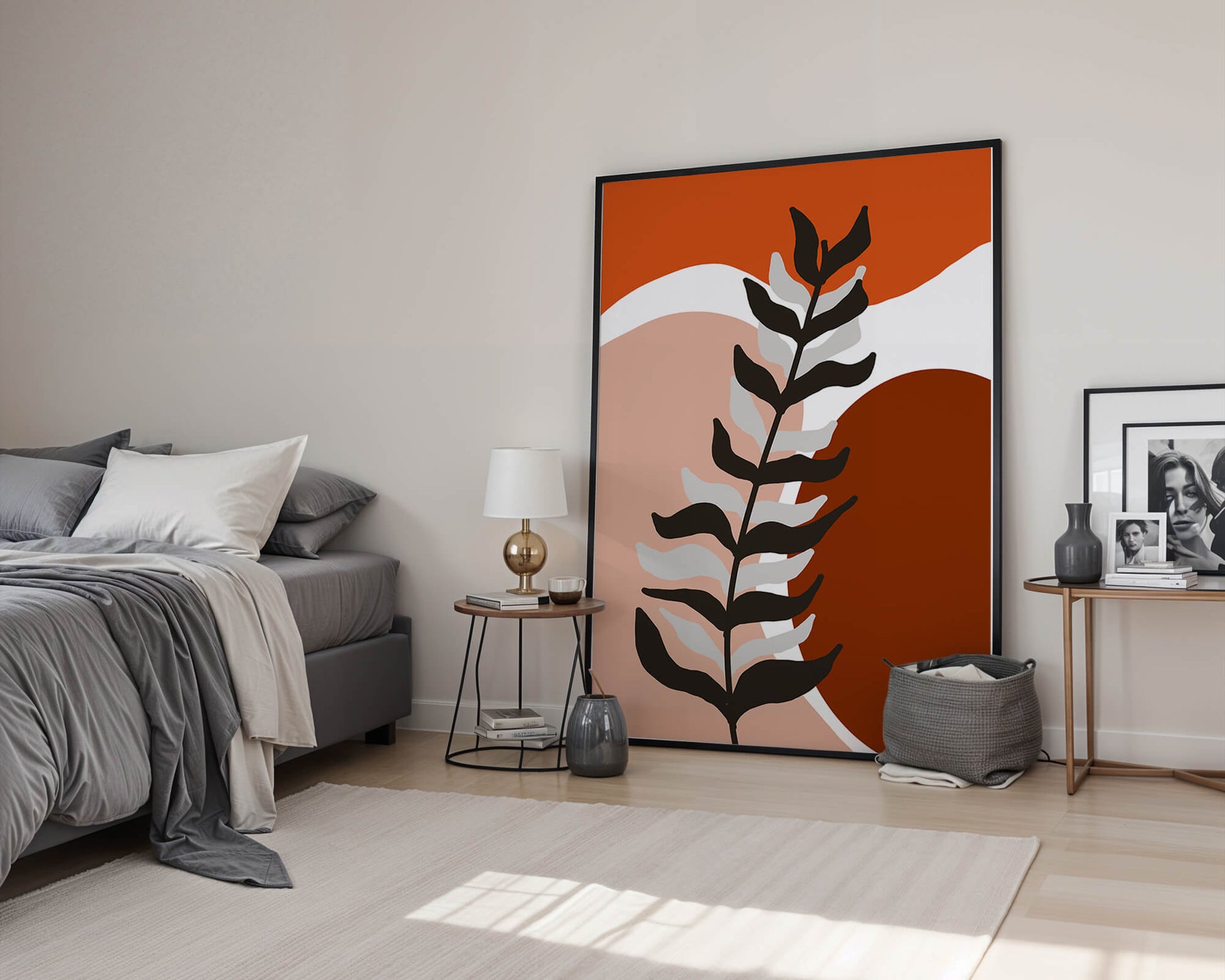 Abstract Botanical Print with Earth Tones and Modern Leaf Design
