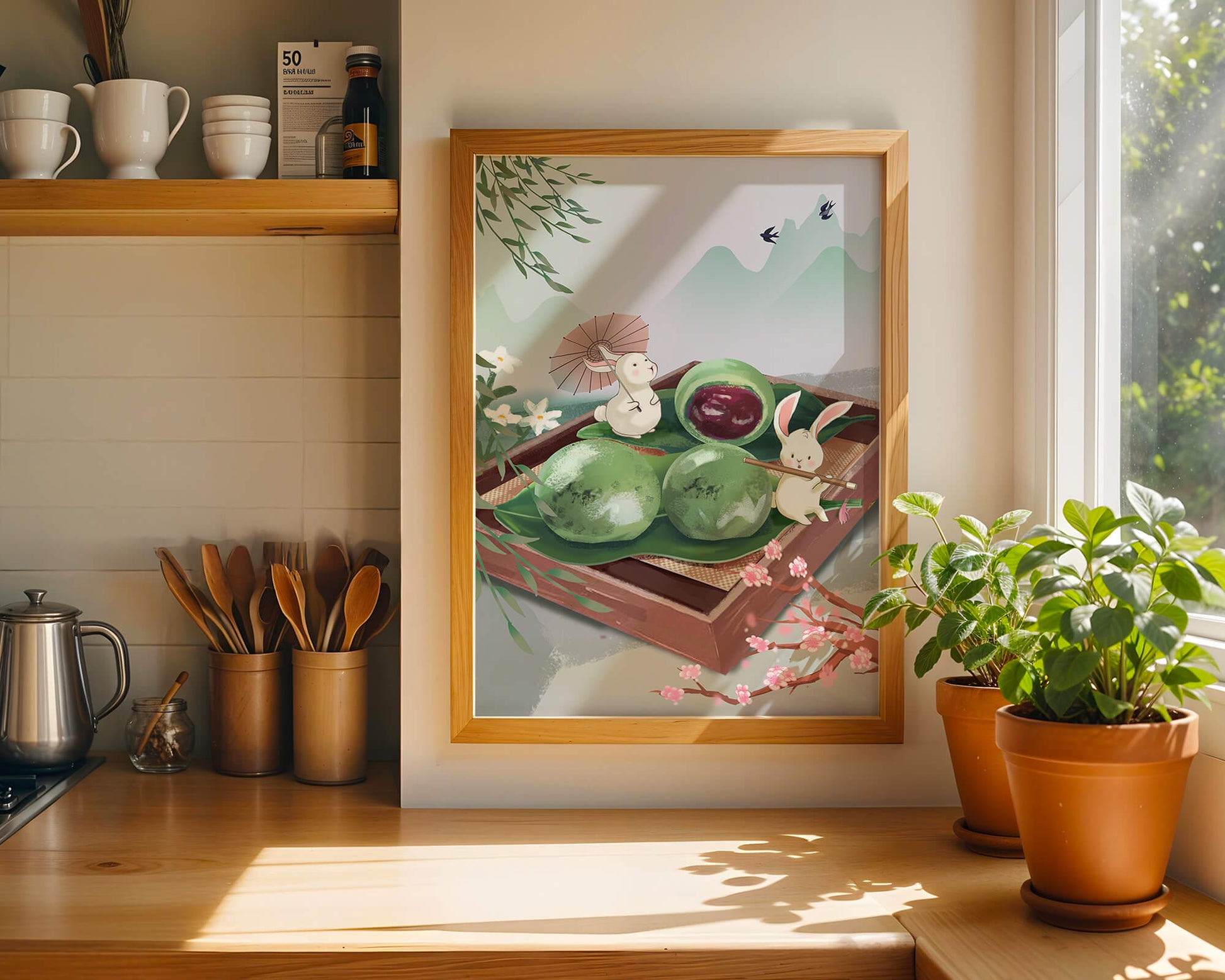 Charming Hasen mit Mochi und Berglandschaft