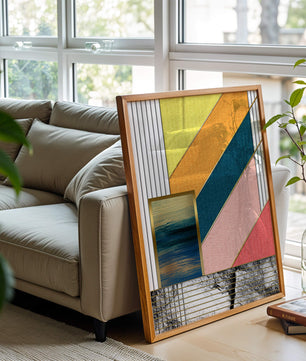 Abstract geometric art with textured colors and gold accents - Mi tienda
