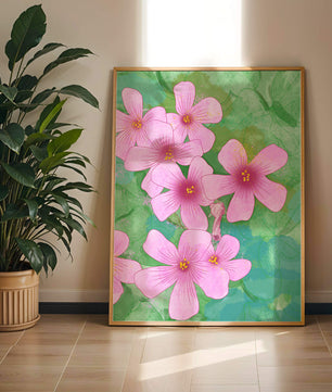 Zarte rosa Blüten auf einem leuchtend grünen Hintergrund Illustration