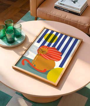 Colorful abstract lion illustration with vibrant stripes