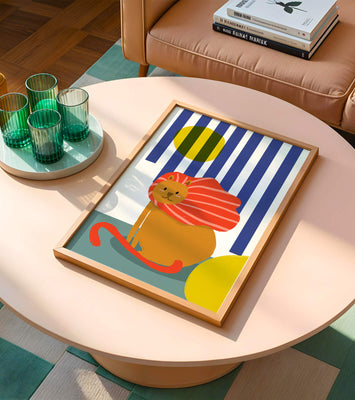 Colorful abstract lion illustration with vibrant stripes