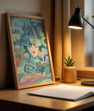 Futuristic digital art with virtual reality and technology themes