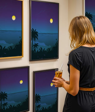 Serene Tropical Night Scene With Palm Trees and Moonlit Ocean - Mi tienda
