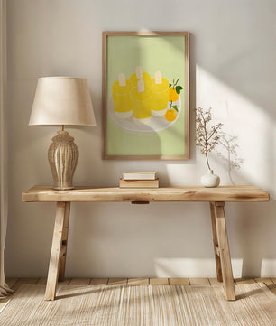 Illustration de sucettes glacées jaunes et d'oranges sur une assiette