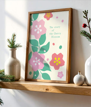 Florale Illustration mit Kirschblüten und grünen Blättern